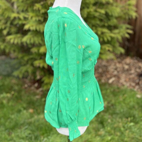 Harve Bernard Palm Green Blouse with Gold Foil – Size Small – NWT - Picture 3 of 10